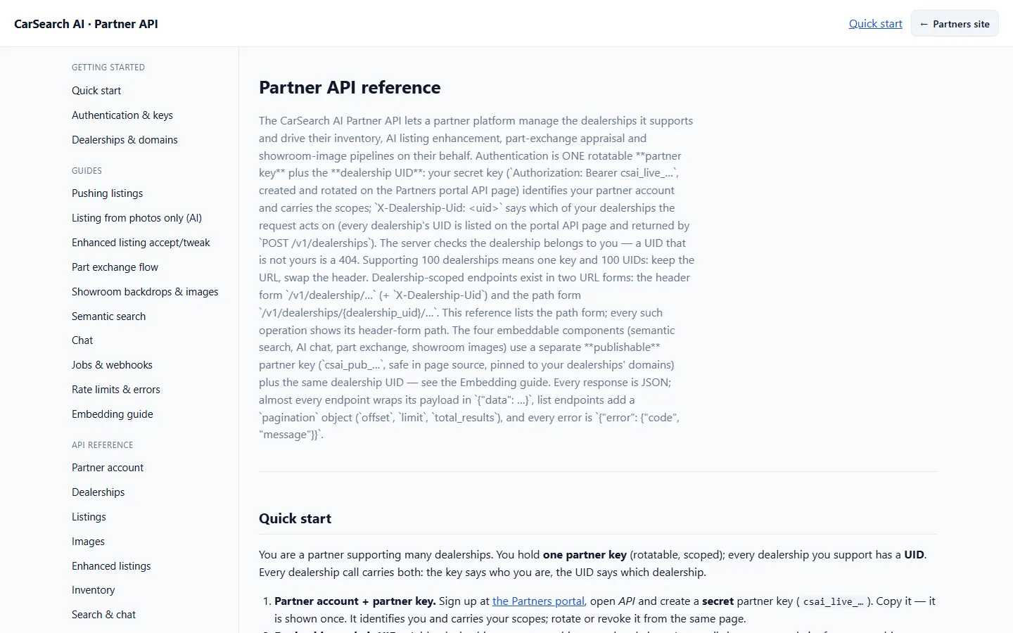 The developer documentation: the REST API endpoints reference